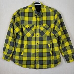 Dixxon Reversible Flannel Shirt Jacket Yellow Grey Plaid Black Quilted Mens XL